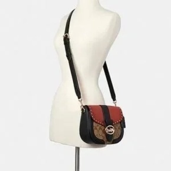 New Authentic Coach Georgie Saddle Bag Colorblock Signature Canvas Crossbody - Picture 2 of 4